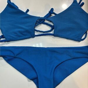 Frankie’s Bikinis Willa Blue Ribbed Bikini Set